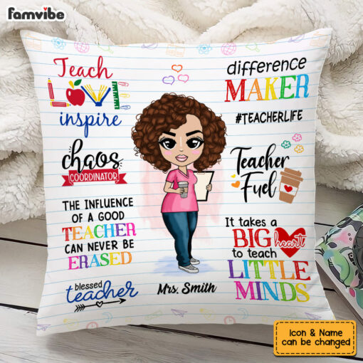 Personalized Teacher Appreciation Teach Love Inspire Pillow