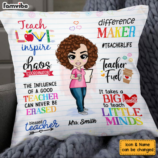 Personalized Teacher Appreciation Teach Love Inspire Pillow