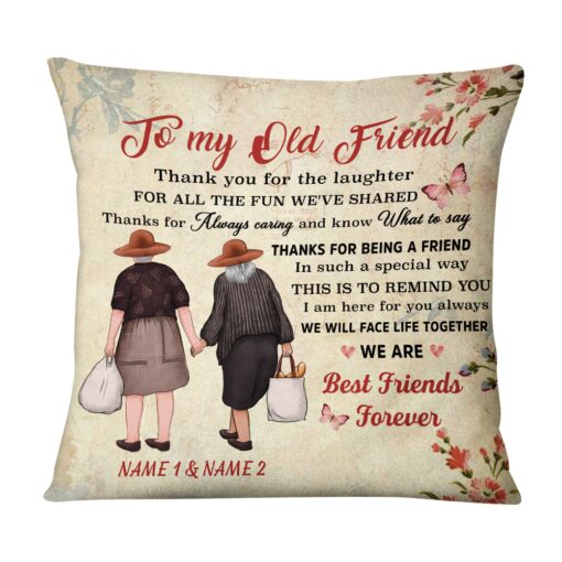 Personalized Thank You Old Friends Holding Hands Vintage Style Pillow