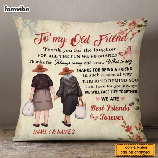 Personalized Thank You Old Friends Holding Hands Vintage Style Pillow