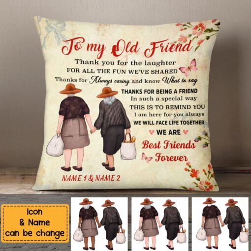 Personalized Thank You Old Friends Holding Hands Vintage Style Pillow