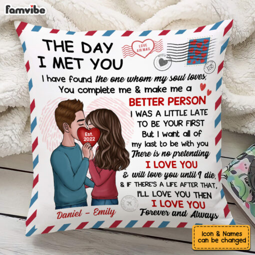 Personalized The Day I Met You Couple Kissing Heart Pillow