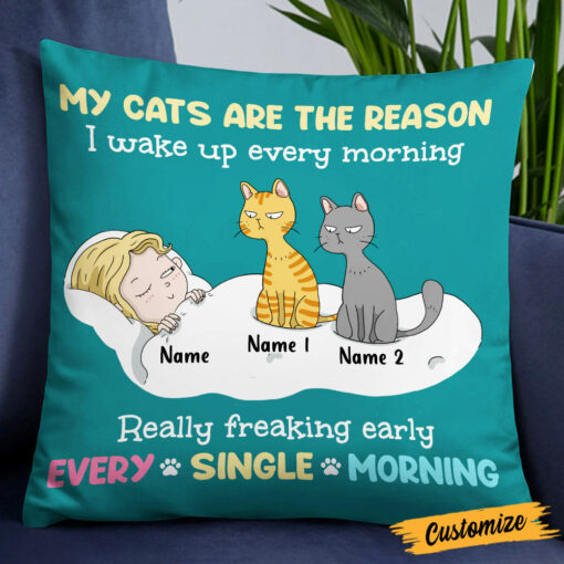 Personalized The Reason I Wake Up Early Cat Pillow