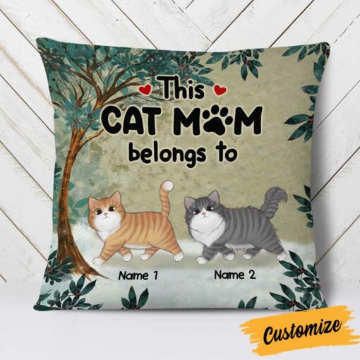 Personalized This Cat Mom Belongs To Pillow