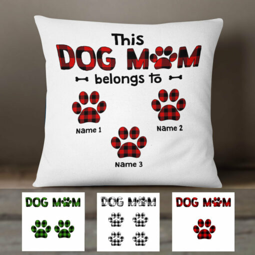 Personalized This Dog Mom Belongs To Buffalo Plaid Pillow