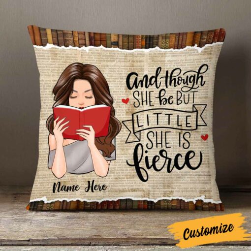 Personalized Though She Be But Little She Is Fierce Book Girl Pillow