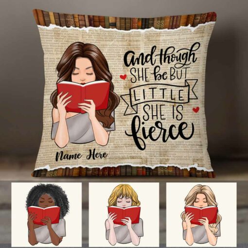 Personalized Though She Be But Little She Is Fierce Book Girl Pillow