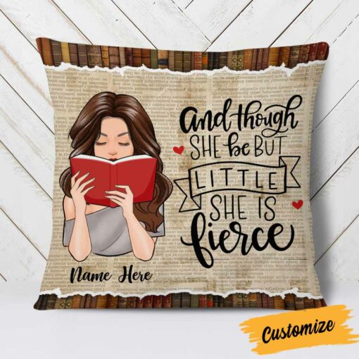 Personalized Though She Be But Little She Is Fierce Book Girl Pillow