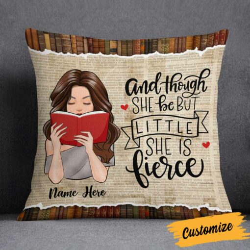 Personalized Though She Be But Little She Is Fierce Book Girl Pillow