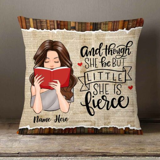 Personalized Though She Be But Little She Is Fierce Book Girl Pillow