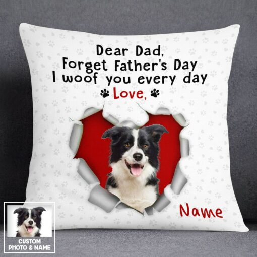 Personalized To Dog Dad Photo I Woof You Pillow