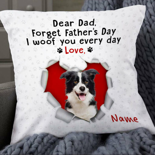 Personalized To Dog Dad Photo I Woof You Pillow