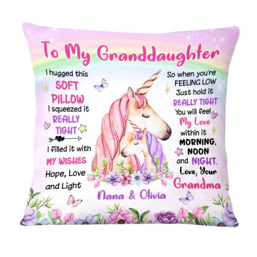 Personalized To Granddaughter From Grandma Unicorn Hug This Pillow