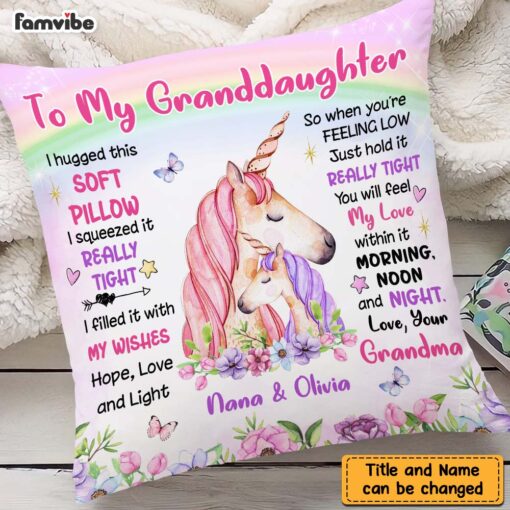 Personalized To Granddaughter From Grandma Unicorn Hug This Pillow