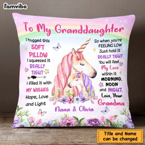 Personalized To Granddaughter From Grandma Unicorn Hug This Pillow