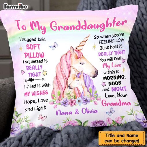 Personalized To Granddaughter From Grandma Unicorn Hug This Pillow