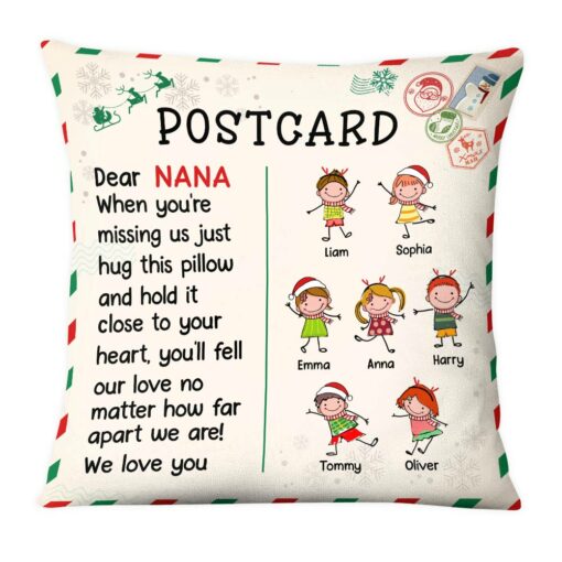 Personalized To Grandma From Grandkids Christmas Postcast Pillow