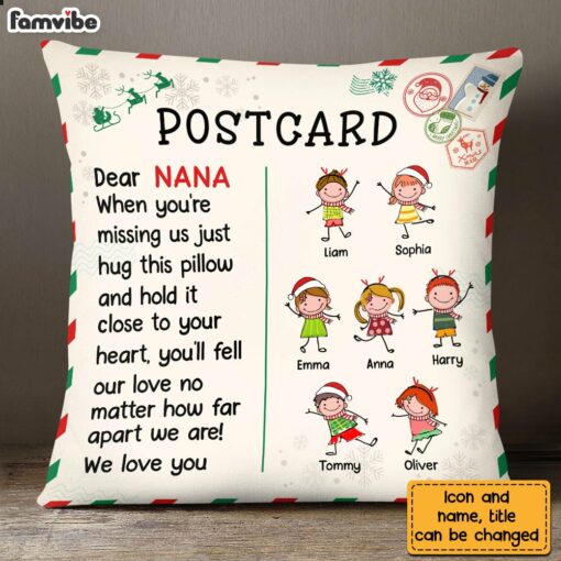 Personalized To Grandma From Grandkids Christmas Postcast Pillow