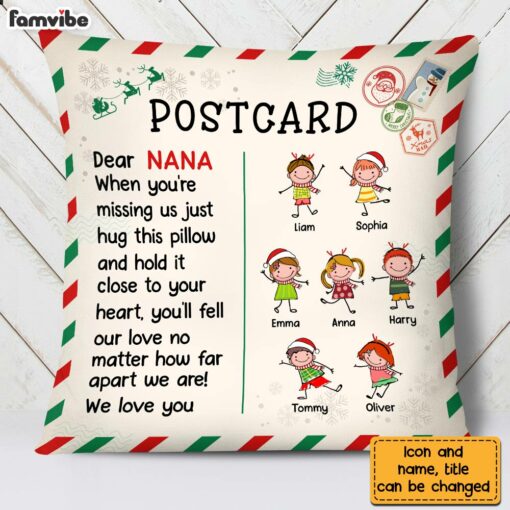 Personalized To Grandma From Grandkids Christmas Postcast Pillow