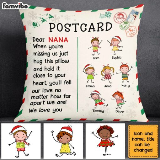 Personalized To Grandma From Grandkids Christmas Postcast Pillow