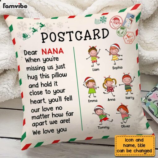 Personalized To Grandma From Grandkids Christmas Postcast Pillow