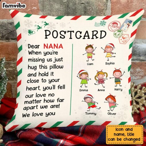 Personalized To Grandma From Grandkids Christmas Postcast Pillow