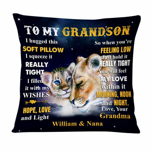 Personalized To Grandson From Grandma Lion Lion Hug This Pillow