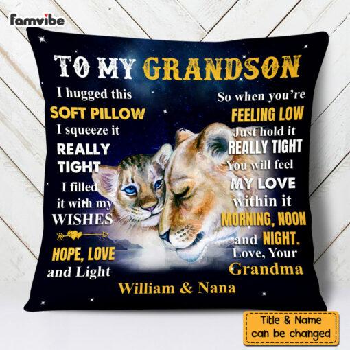 Personalized To Grandson From Grandma Lion Lion Hug This Pillow