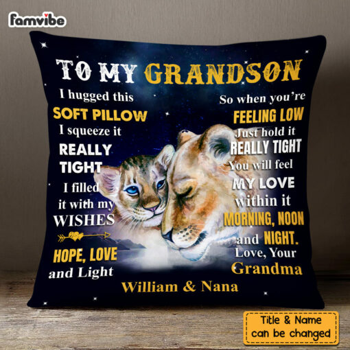 Personalized To Grandson From Grandma Lion Lion Hug This Pillow