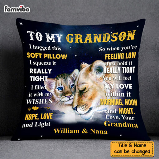 Personalized To Grandson From Grandma Lion Lion Hug This Pillow