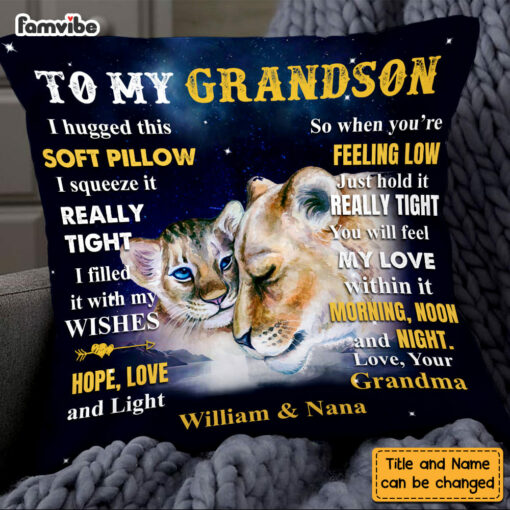 Personalized To Grandson From Grandma Lion Lion Hug This Pillow