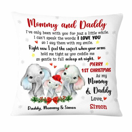 Personalized To Mommy Daddy From Baby First Christmas Elephant Pillow