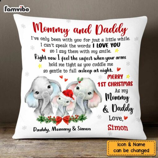 Personalized To Mommy Daddy From Baby First Christmas Elephant Pillow