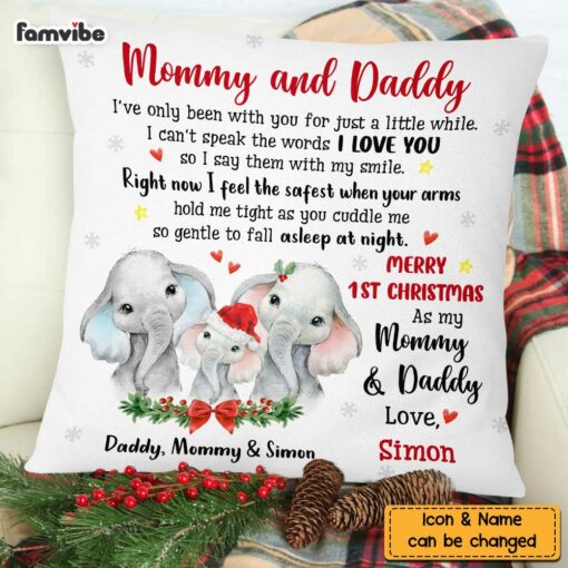 Personalized To Mommy Daddy From Baby First Christmas Elephant Pillow