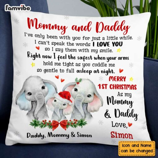 Personalized To Mommy Daddy From Baby First Christmas Elephant Pillow