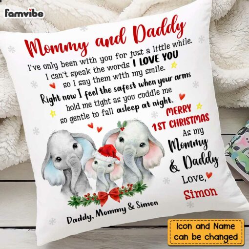 Personalized To Mommy Daddy From Baby First Christmas Elephant Pillow