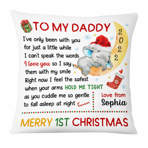 Personalized To My Daddy Baby First Christmas Elephant On Moon Pillow