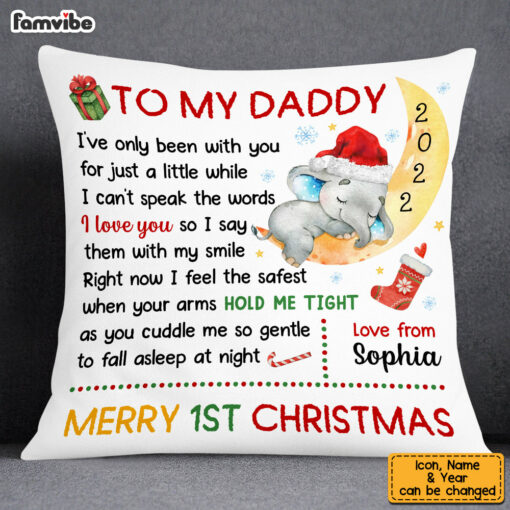 Personalized To My Daddy Baby First Christmas Elephant On Moon Pillow