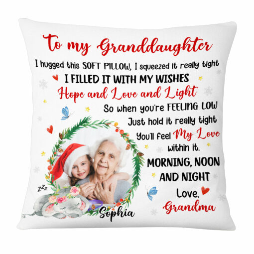 Personalized To My Granddaughter Elephant Christmas Photo Hug This Pillow