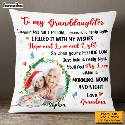 Personalized To My Granddaughter Elephant Christmas Photo Hug This Pillow