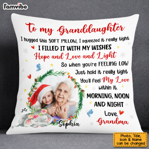 Personalized To My Granddaughter Elephant Christmas Photo Hug This Pillow