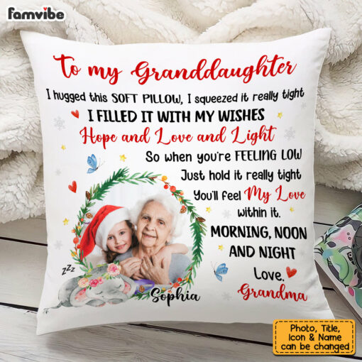 Personalized To My Granddaughter Elephant Christmas Photo Hug This Pillow