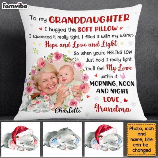 Personalized To My Granddaughter Elephant Photo Pillow