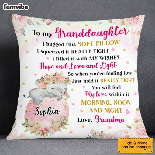 Personalized To My Granddaughter Hug This Elephant Pillow