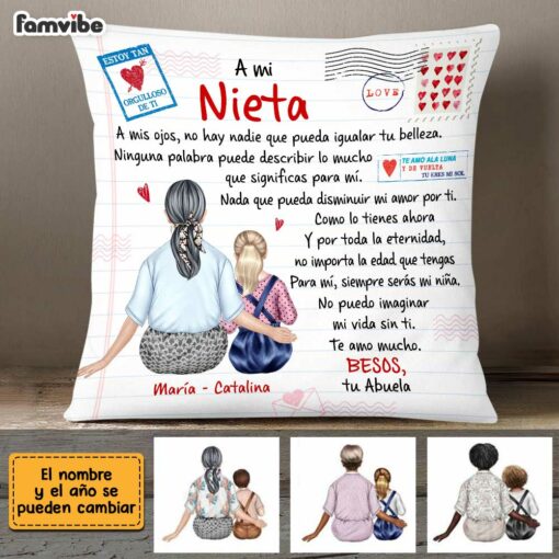 Personalized To My Granddaughter Spanish Carta A Mi Nieta Besos Tu Abuela Pillow