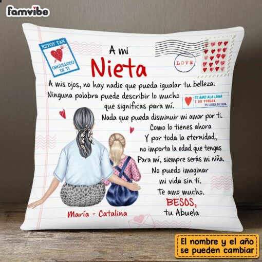 Personalized To My Granddaughter Spanish Carta A Mi Nieta Besos Tu Abuela Pillow