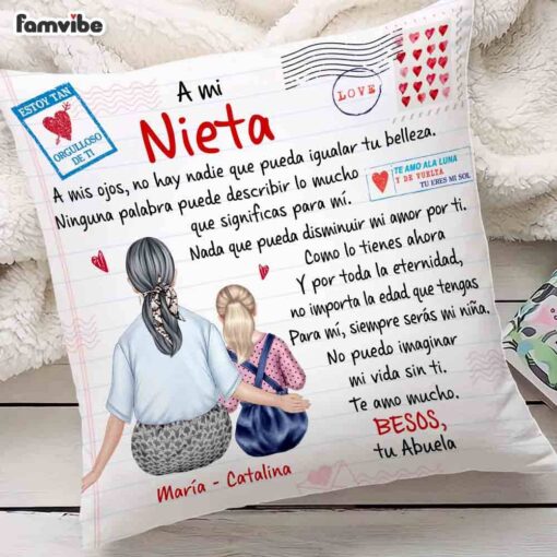 Personalized To My Granddaughter Spanish Carta A Mi Nieta Besos Tu Abuela Pillow