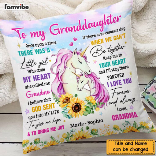 Personalized To My Granddaughter Unicorn Sunflower Pillow