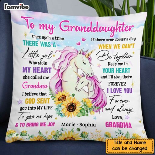 Personalized To My Granddaughter Unicorn Sunflower Pillow