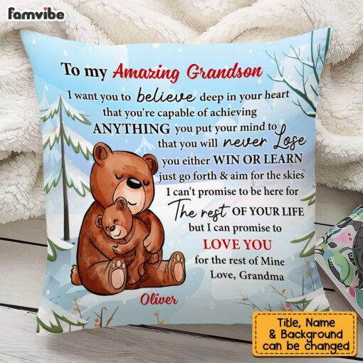 Personalized To My Grandson Bear From Grandma Pillow